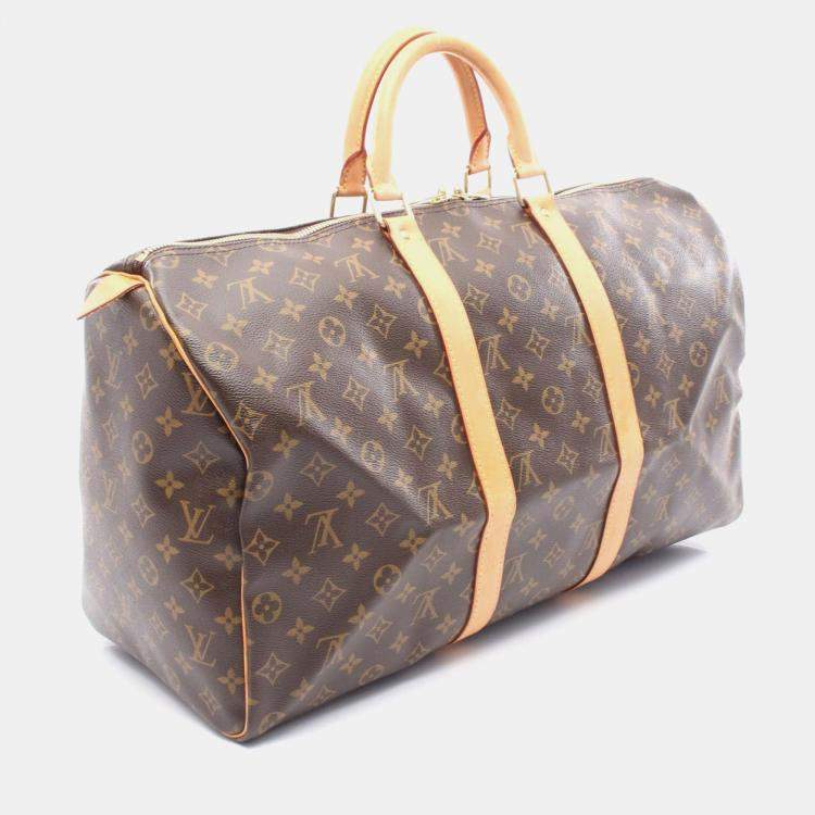 Pre Owned Louis Vuitton Keepall 50 Brown Monogram Canvas Travel Bag
