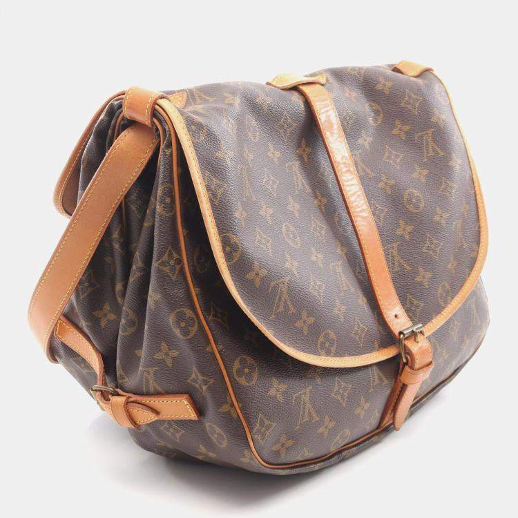 Pre Owned Louis Vuitton Saumur 35 Brown Monogram Leather Crossbody Bag