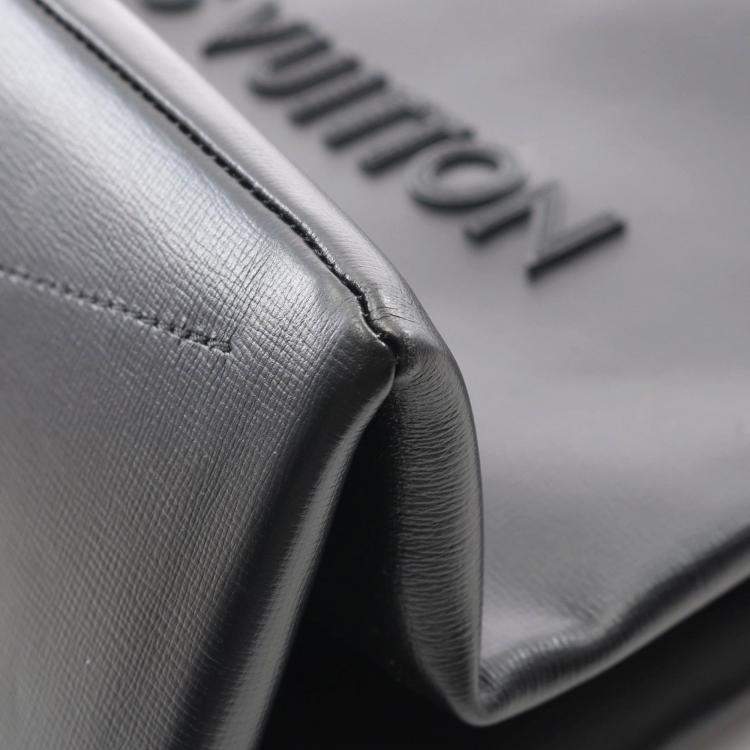 Pre Owned Louis Vuitton Shopper Tote MM Black Leather Tote Bag