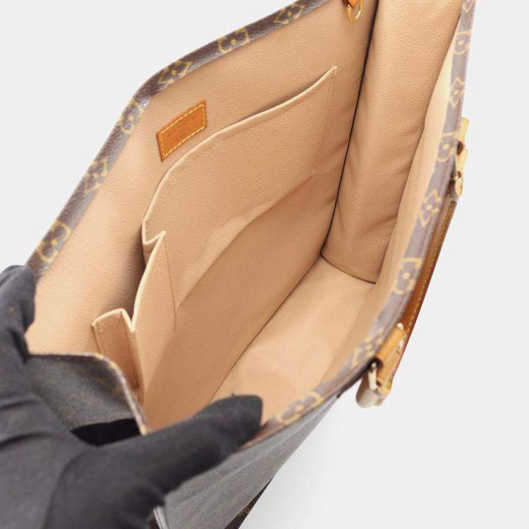 Pre Owned Louis Vuitton Sac Plat Brown Monogram Canvas Leather Tote Bag