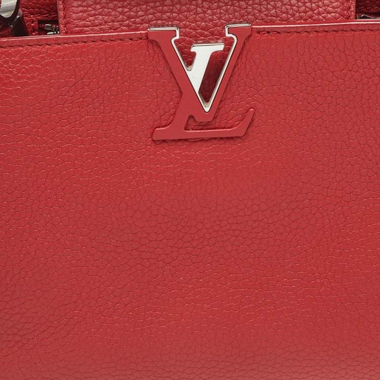 Pre Owned Louis Vuitton Red Leather Capucines BB Bag