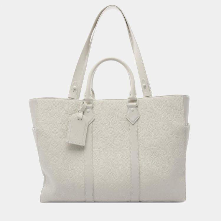 Pre Owned Louis Vuitton White Monogram Taurillon Sac Plat 24H Tote