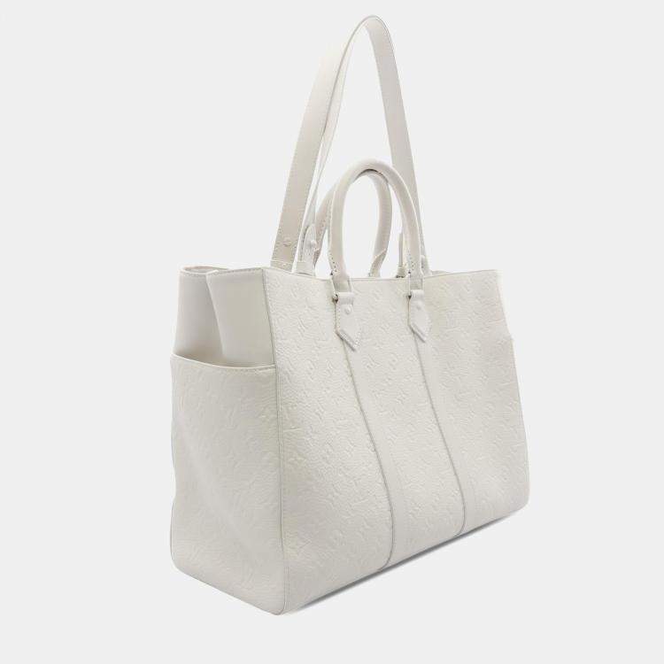 Pre Owned Louis Vuitton White Monogram Taurillon Sac Plat 24H Tote