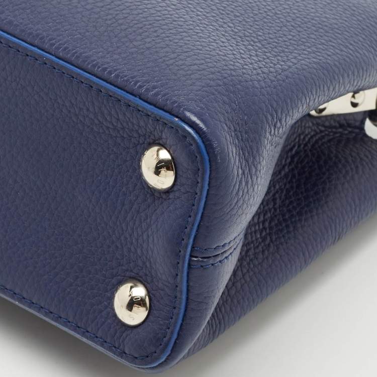 Pre Owned Louis Vuitton Navy Blue/Beige Leather and Python Capucines BB Bag