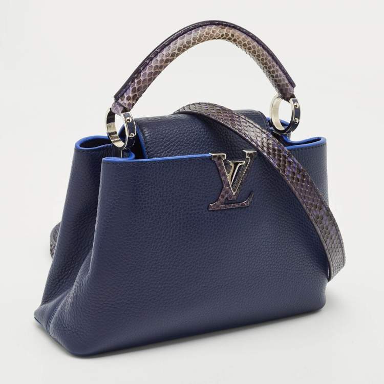 Pre Owned Louis Vuitton Navy Blue/Beige Leather and Python Capucines BB Bag