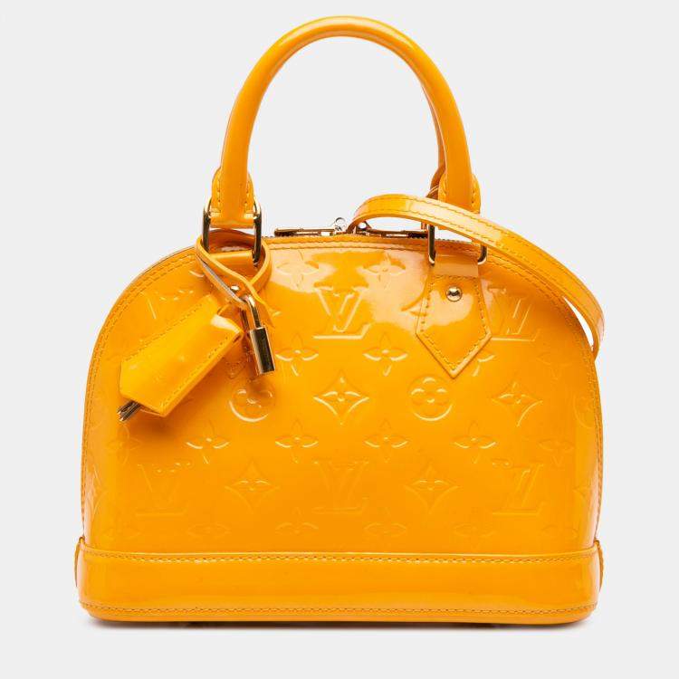 Pre Owned Louis Vuitton Yellow Monogram Vernis Alma BB Handbag