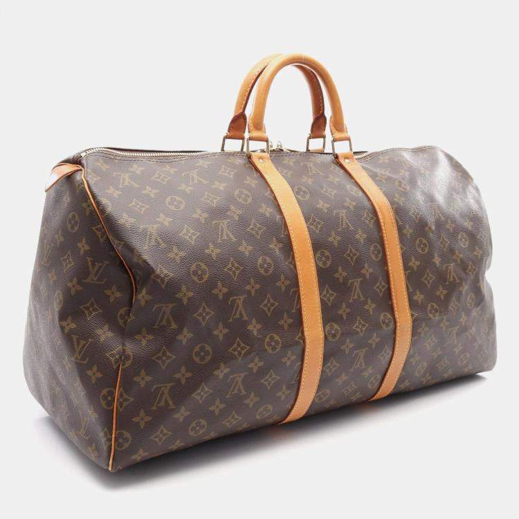 Pre Owned Louis Vuitton Keepall 55 Brown Monogram Canvas Travel Bag