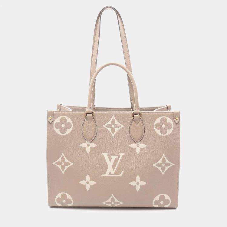 Pre Owned Louis Vuitton Beige Monogram Leather  OnTheGo MM 2Way Tote 