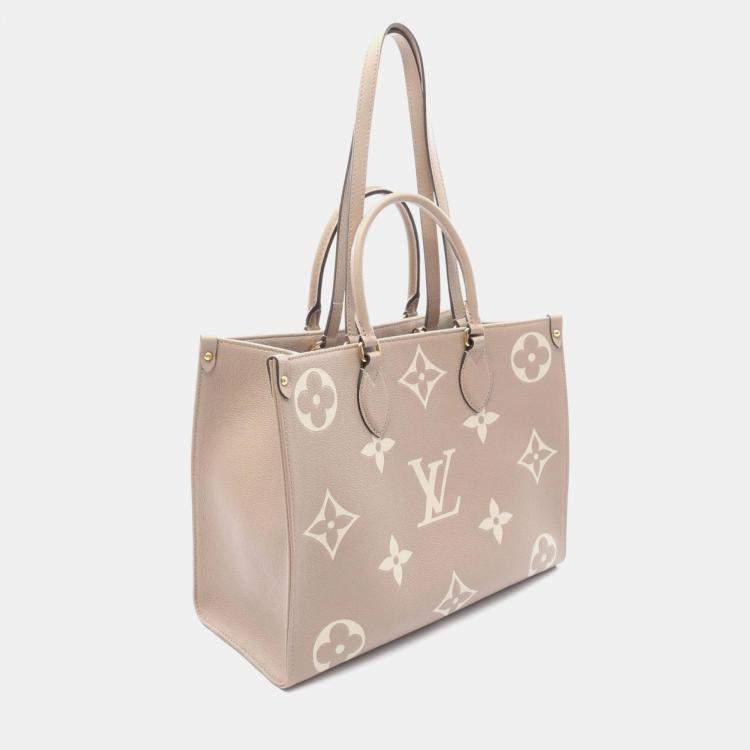 Pre Owned Louis Vuitton Beige Monogram Leather  OnTheGo MM 2Way Tote 