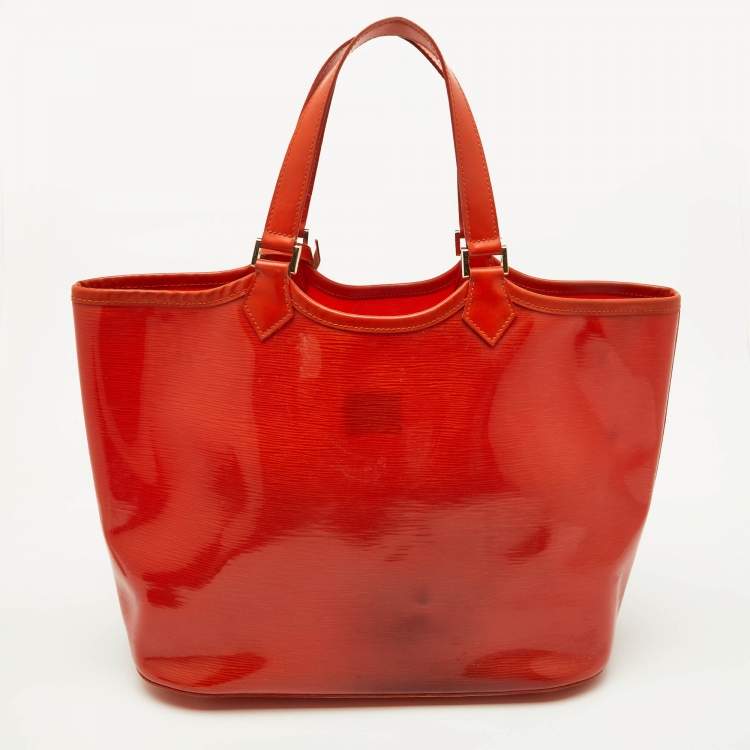 Pre Owned Louis Vuitton Mandarin Orange Vinyl Epi Leather Plage Lagoon Bay GM Bag