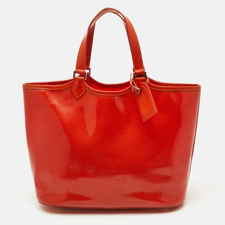 Pre Owned Louis Vuitton Mandarin Orange Vinyl Epi Leather Plage Lagoon Bay GM Bag