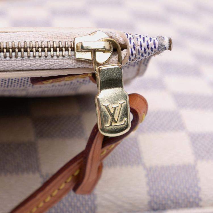 Pre Owned Louis Vuitton White Damier Azur Neverfull MM
