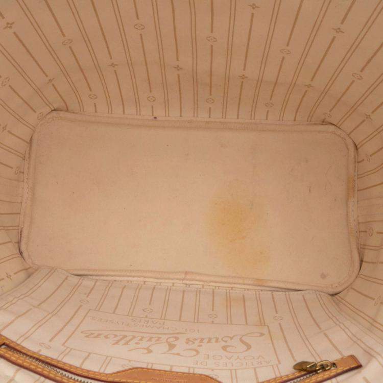 Pre Owned Louis Vuitton White Damier Azur Neverfull MM