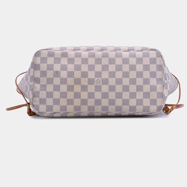 Pre Owned Louis Vuitton White Damier Azur Neverfull MM