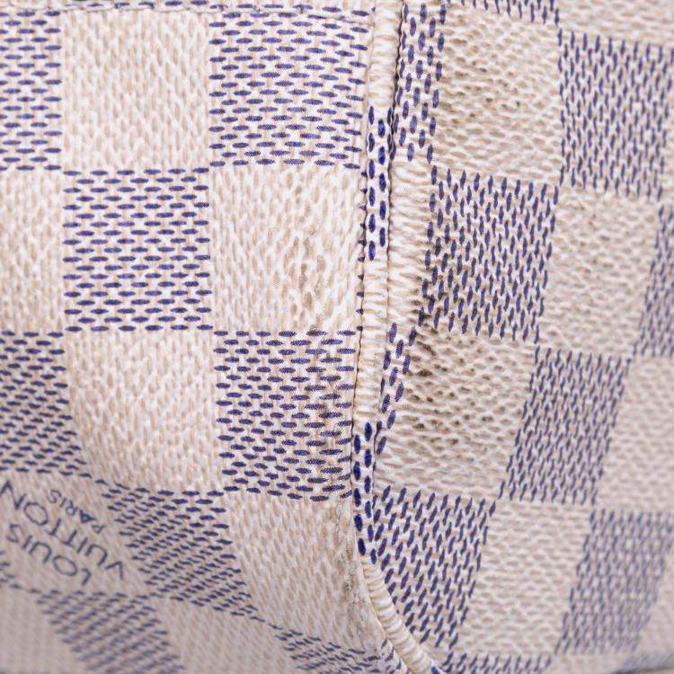 Pre Owned Louis Vuitton White Damier Azur Neverfull MM