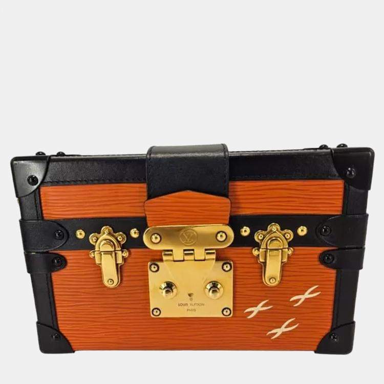 مملوكة مسبقًا Louis Vuitton Petite Malle Orange/Black Epi Leather Trunk Clutch