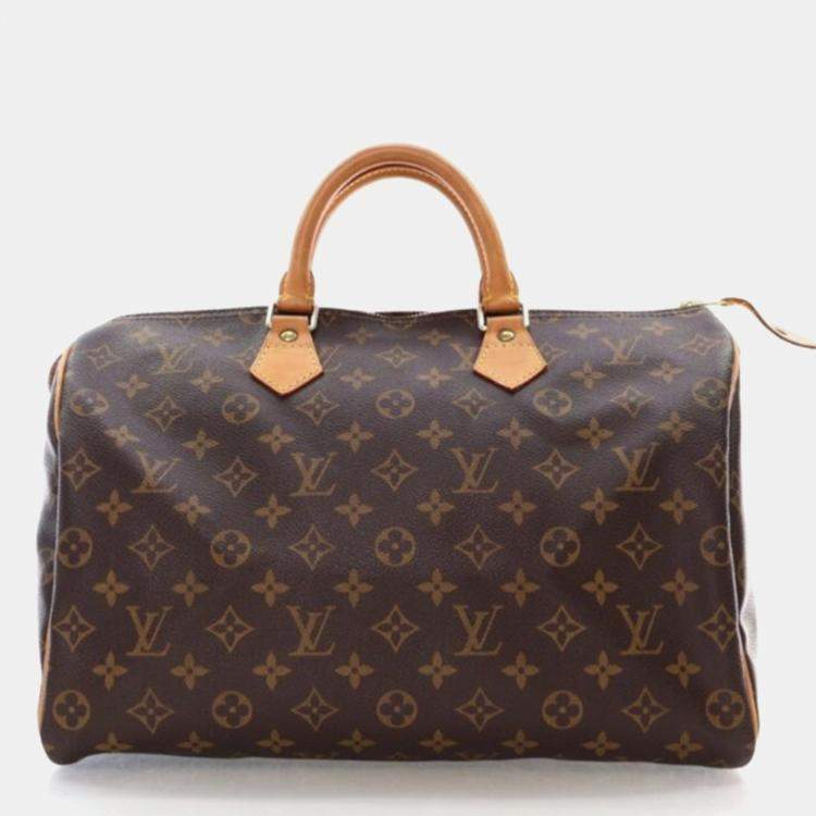 Pre Owned Louis Vuitton Speedy 35 Brown Monogram Coated Canvas Handbag