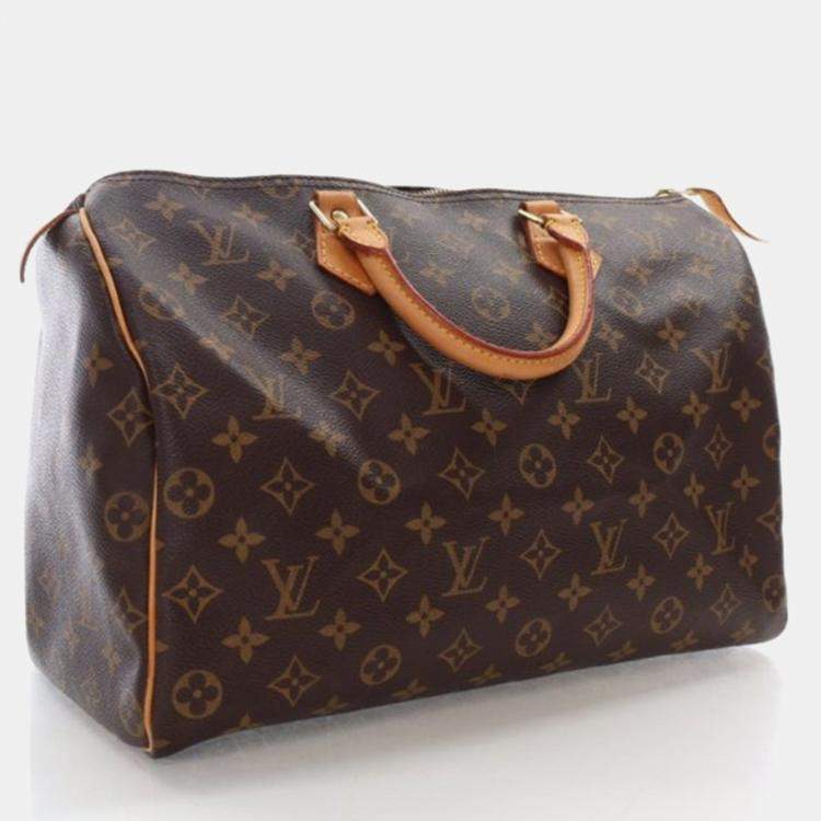 Pre Owned Louis Vuitton Speedy 35 Brown Monogram Coated Canvas Handbag