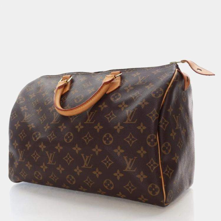 Pre Owned Louis Vuitton Speedy 35 Brown Monogram Coated Canvas Handbag