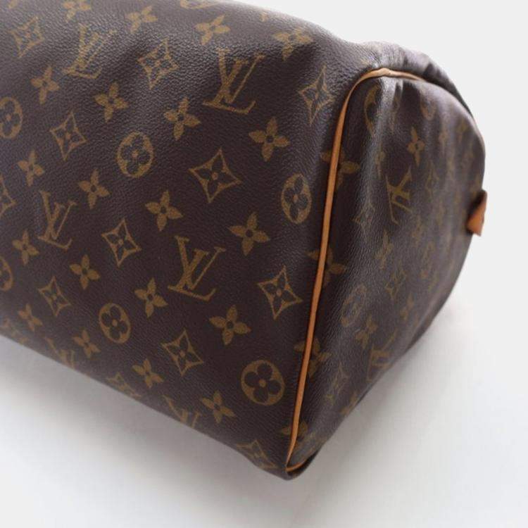 Pre Owned Louis Vuitton Speedy 35 Brown Monogram Coated Canvas Handbag