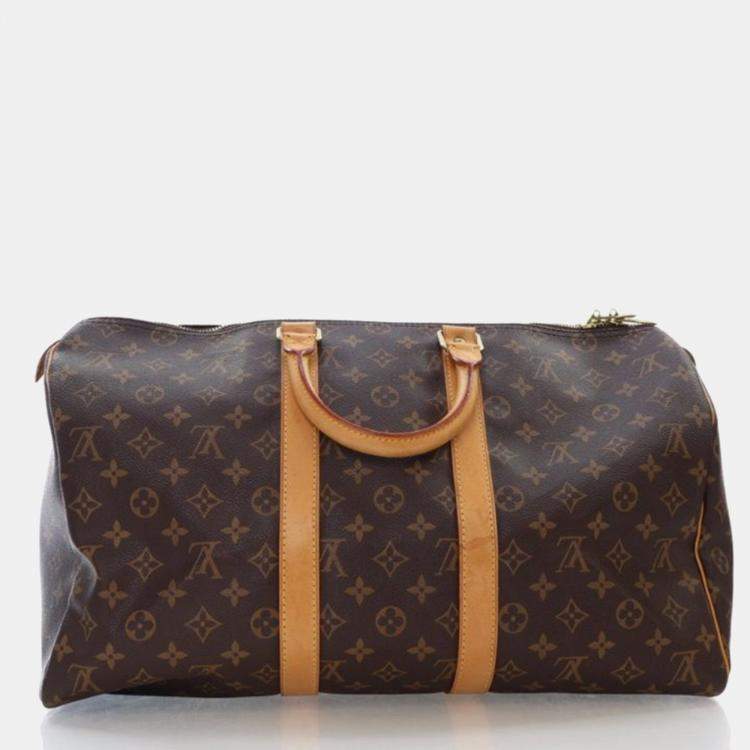 Pre Owned Louis Vuitton Keepall 45 Brown Monogram Coated Canvas Travel Bag