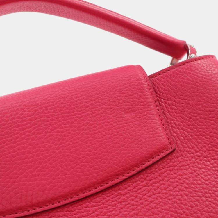 Pre Owned Louis Vuitton Capucine MM Red Pink Taurillon Leather Tote Bag