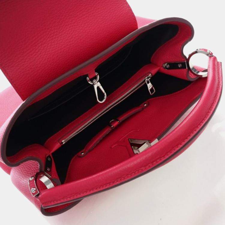 Pre Owned Louis Vuitton Capucine MM Red Pink Taurillon Leather Tote Bag