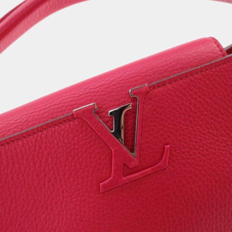 Pre Owned Louis Vuitton Capucine MM Red Pink Taurillon Leather Tote Bag