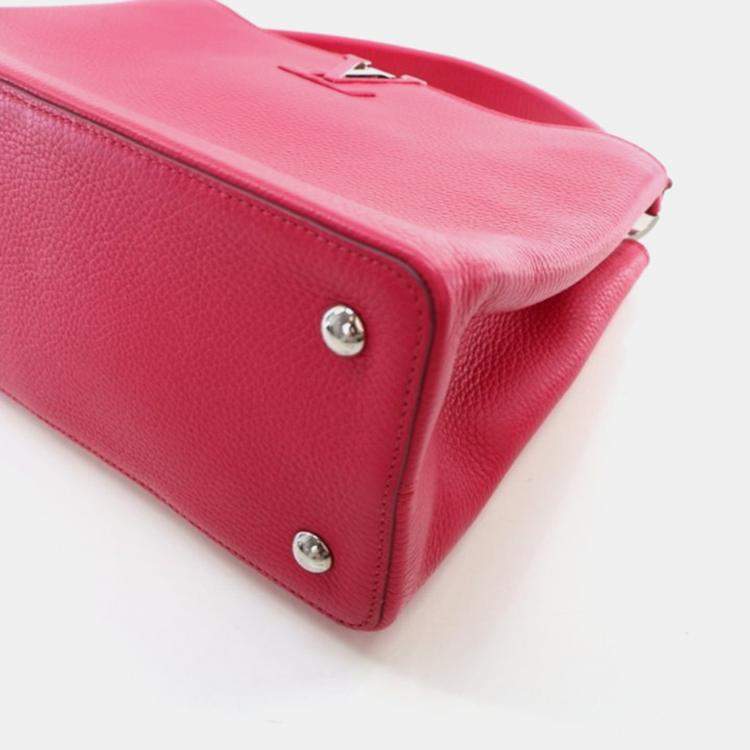 Pre Owned Louis Vuitton Capucine MM Red Pink Taurillon Leather Tote Bag