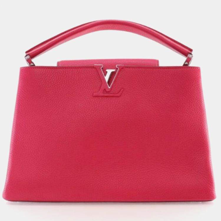Pre Owned Louis Vuitton Capucine MM Red Pink Taurillon Leather Tote Bag