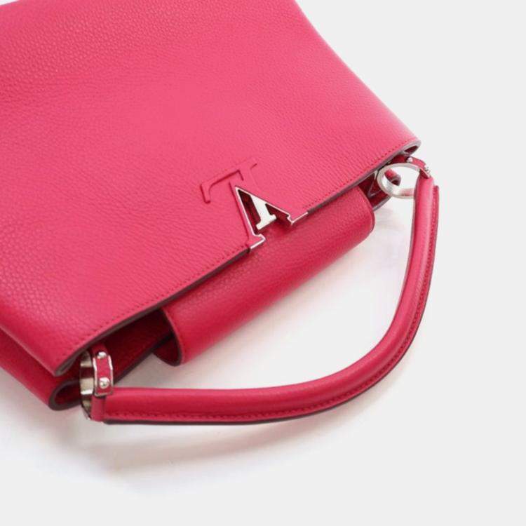 Pre Owned Louis Vuitton Capucine MM Red Pink Taurillon Leather Tote Bag