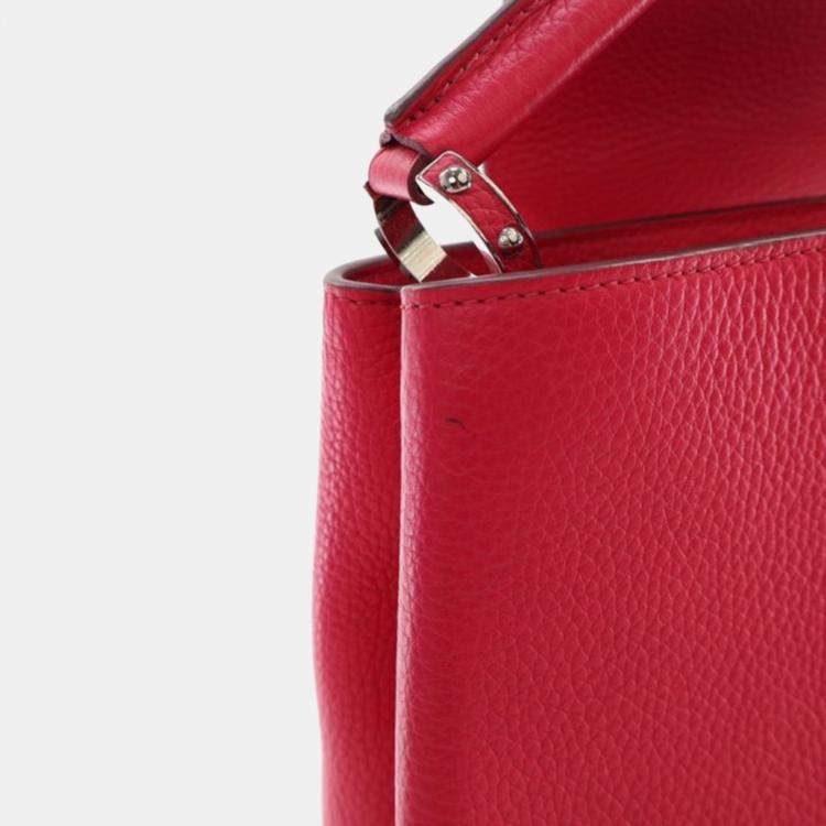 Pre Owned Louis Vuitton Capucine MM Red Pink Taurillon Leather Tote Bag