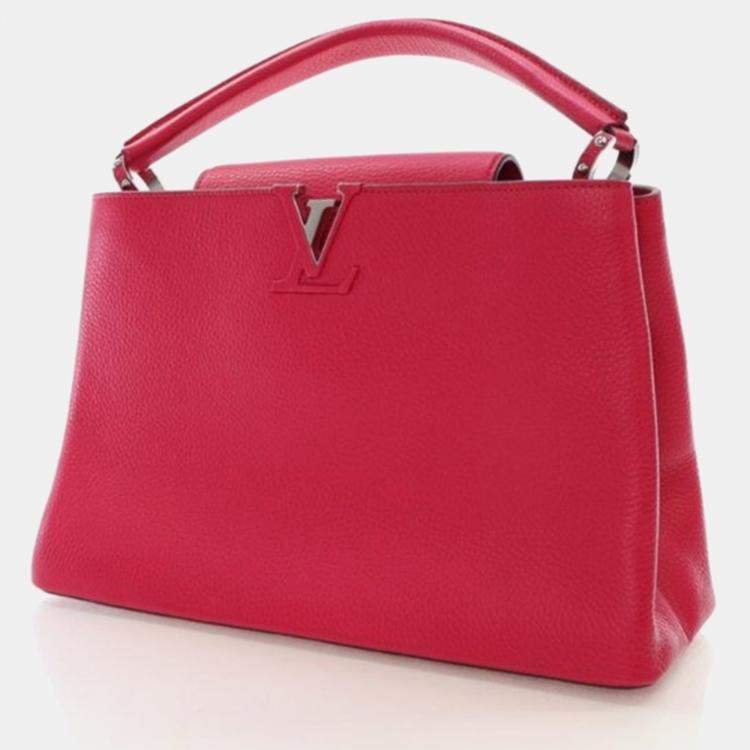 Pre Owned Louis Vuitton Capucine MM Red Pink Taurillon Leather Tote Bag
