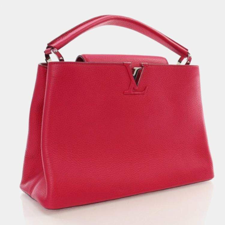 Pre Owned Louis Vuitton Capucine MM Red Pink Taurillon Leather Tote Bag