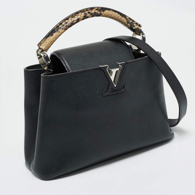 Pre Owned Louis Vuitton Black Leather and Python Capucines BB Bag