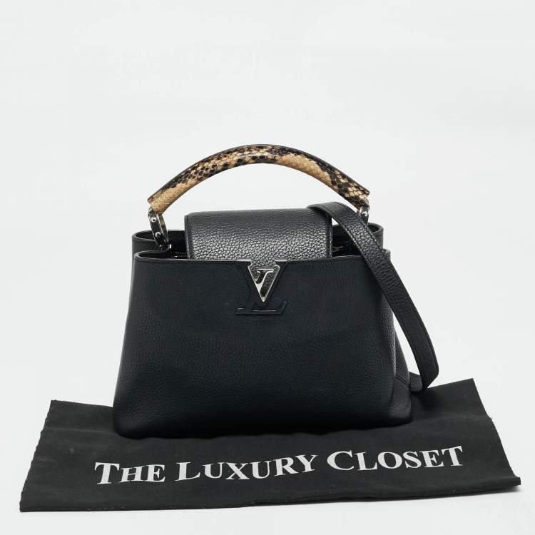 Pre Owned Louis Vuitton Black Leather and Python Capucines BB Bag