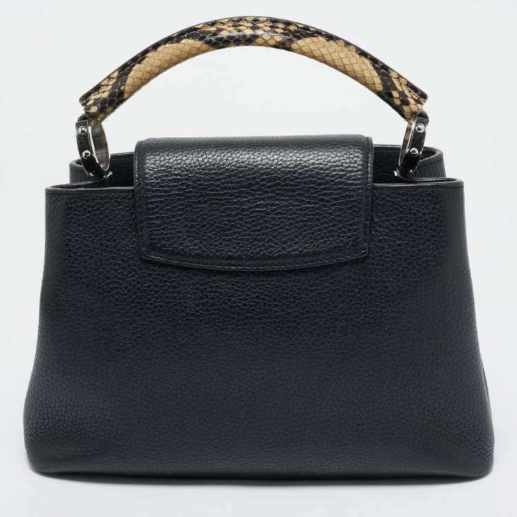 Pre Owned Louis Vuitton Black Leather and Python Capucines BB Bag