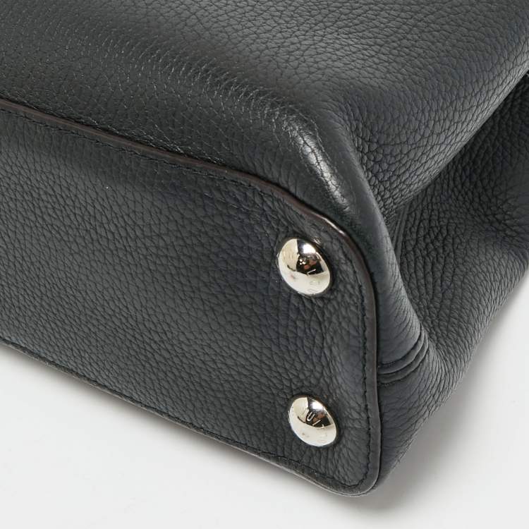 Pre Owned Louis Vuitton Black Leather and Python Capucines BB Bag
