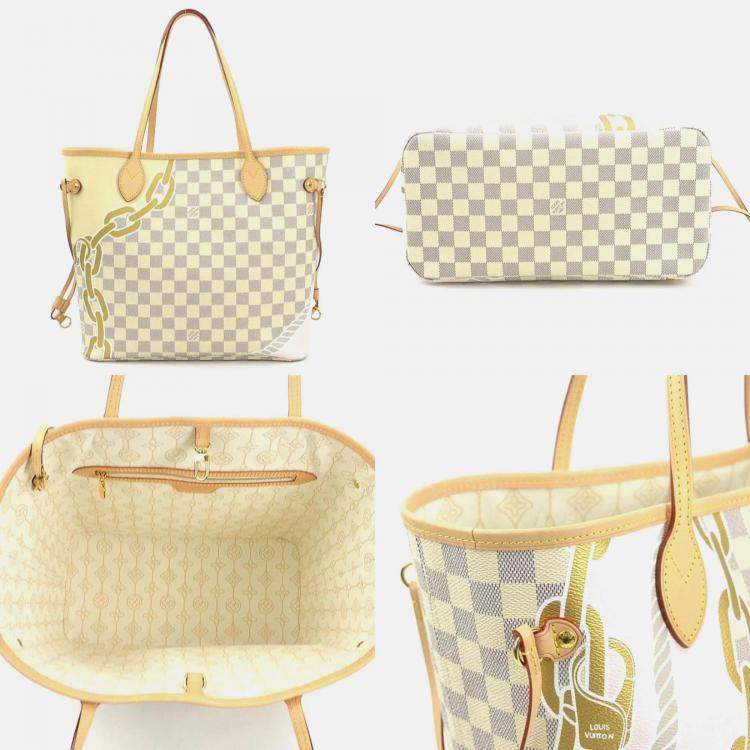 Pre Owned Louis Vuitton Neverfull MM Ivory Damier Azur Nautical Canvas Handbag