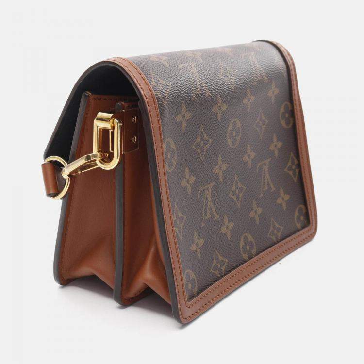 Pre Owned Louis Vuitton Dauphine Mini Brown Beige Monogram Reverse Coated Canvas Leather Shoulder Bag