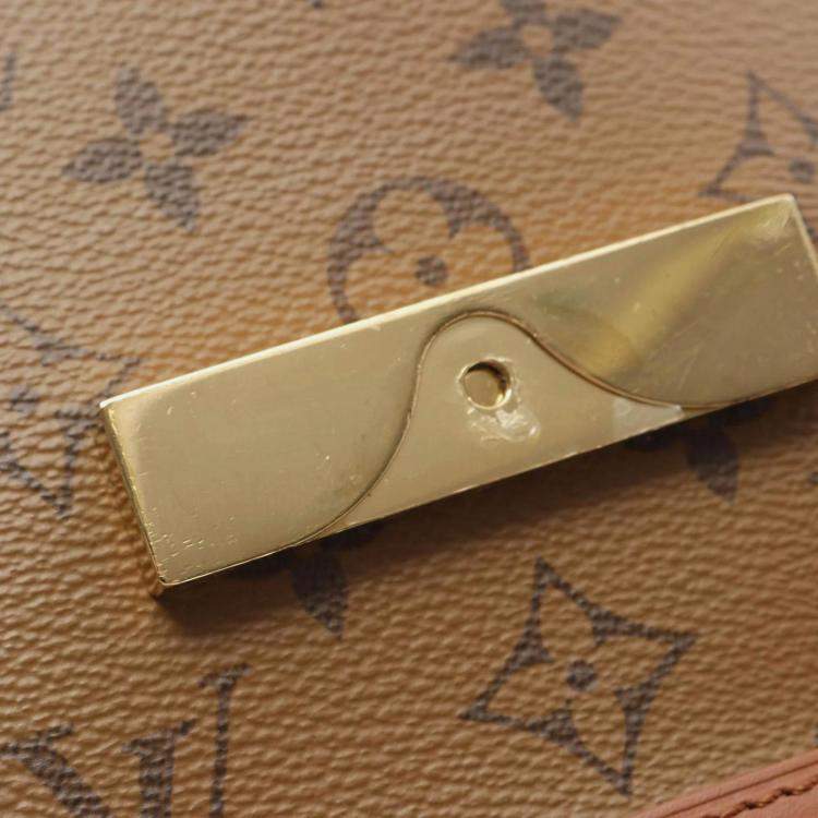 Pre Owned Louis Vuitton Dauphine Mini Brown Beige Monogram Reverse Coated Canvas Leather Shoulder Bag