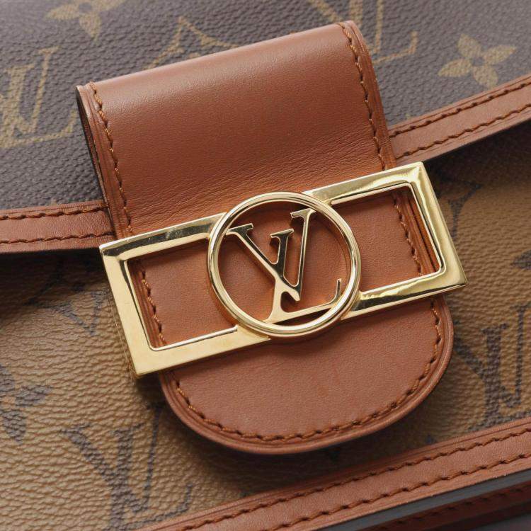 Pre Owned Louis Vuitton Dauphine Mini Brown Beige Monogram Reverse Coated Canvas Leather Shoulder Bag