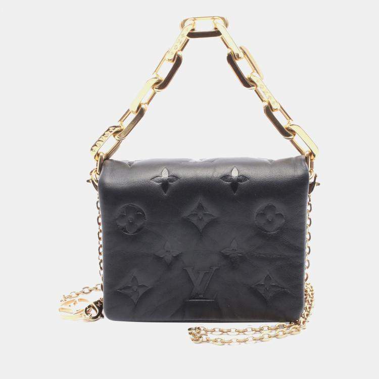 Pre Owned Louis Vuitton Black Monogram Embossed Puffy Lambskin Coussin Belt Bag