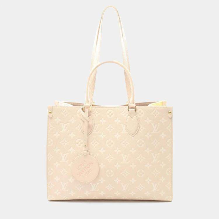Pre Owned Louis Vuitton OnTheGo MM Rose Beige Monogram Empreinte Leather Tote Bag