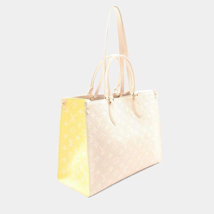 Pre Owned Louis Vuitton OnTheGo MM Rose Beige Monogram Empreinte Leather Tote Bag