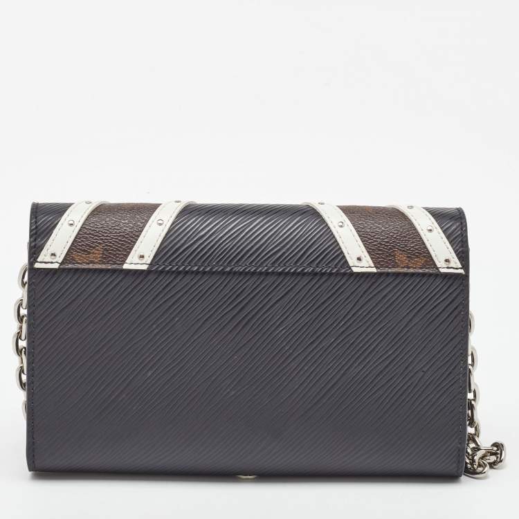Pre Owned Louis Vuitton Black Epi Leather and Monogram Canvas Studded Twist Wallet on Chain