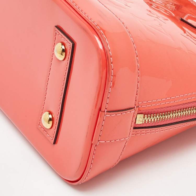 Pre Owned Louis Vuitton Rose Litchi Monogram Vernis Alma BB Bag