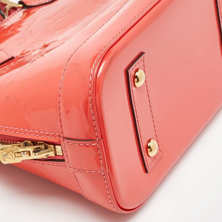 Pre Owned Louis Vuitton Rose Litchi Monogram Vernis Alma BB Bag