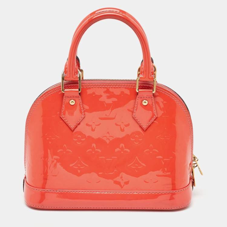 Pre Owned Louis Vuitton Rose Litchi Monogram Vernis Alma BB Bag