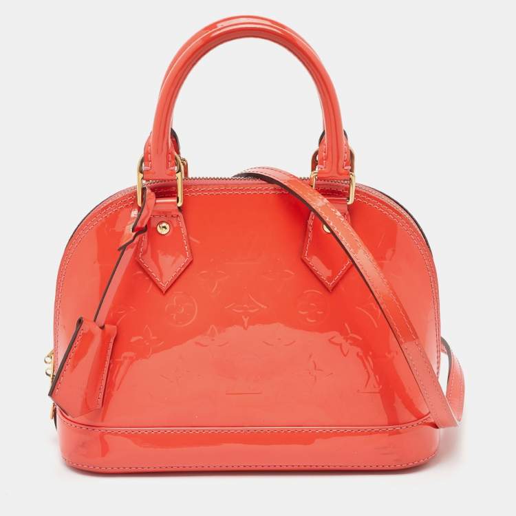 Pre Owned Louis Vuitton Rose Litchi Monogram Vernis Alma BB Bag